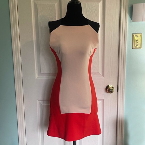 Gorgeous Zara colourblock mini dress orange cream black size S flattering - Picture 3 of 6